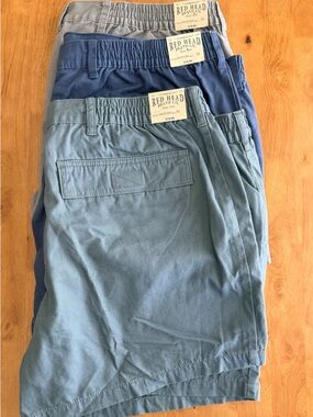 New RedHead Beachcombe Canvas Shorts Mens 44 Blue Grey Lot of 3 Elastic Waist